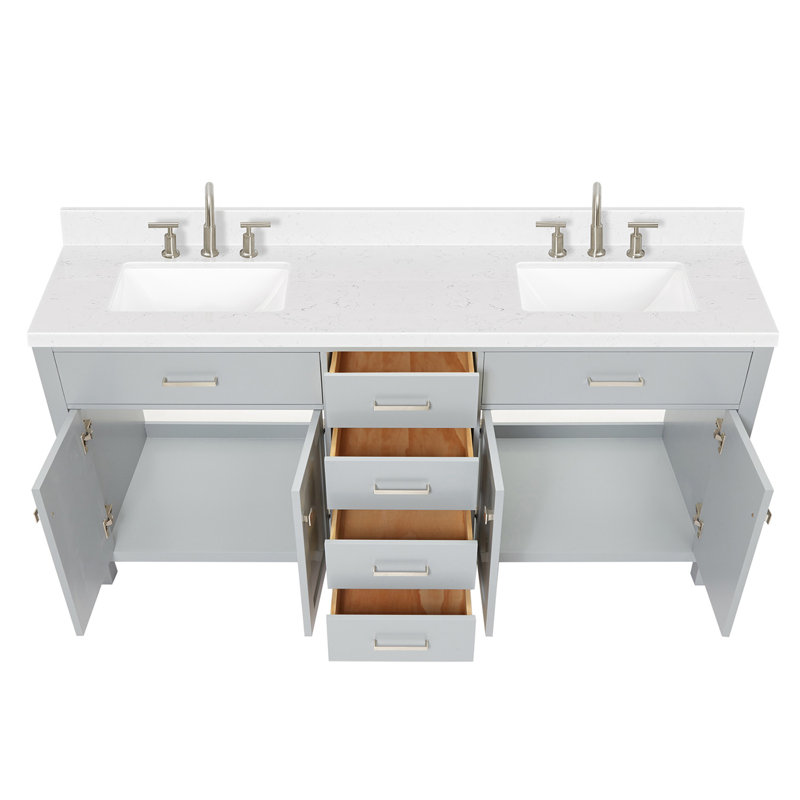 Ensemble de meuble-lavabo double Abbate, Gris, Rectangulaire, 72"