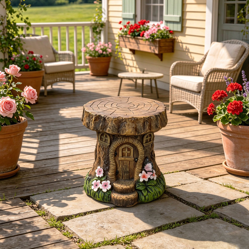 Tabouret de jardin fantaisiste 11,4 po, statue en oxyde de magnésium pour patio et cour