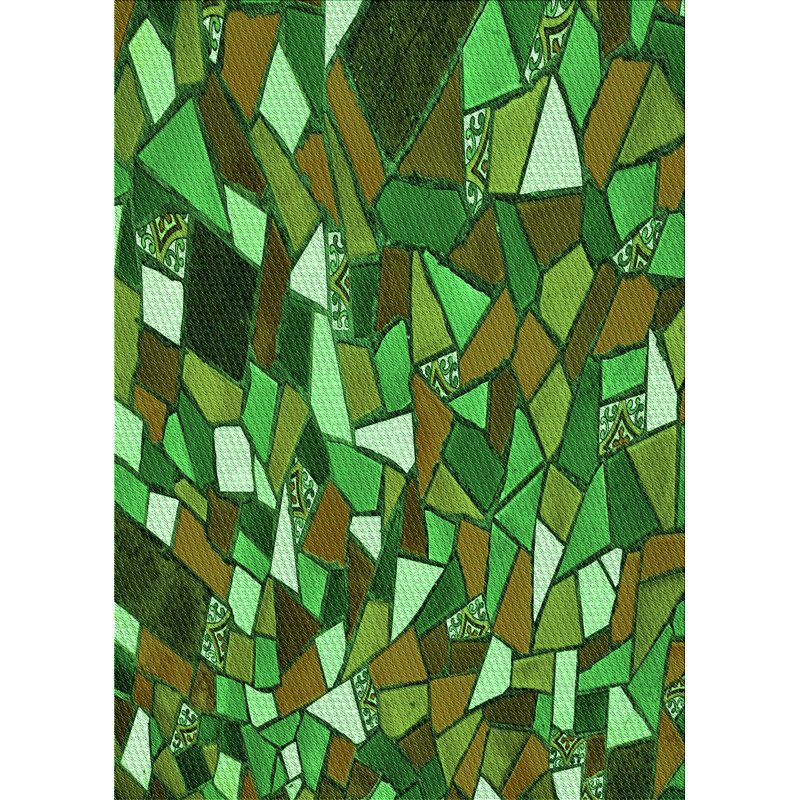 Tapis géométrique vert / brun, Rectangle 8 pi x 10 pi