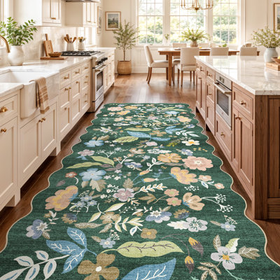 Tapis de couloir lavable: Tapis festif extra-long à motif floral festonné antidérapant pour l'entrée