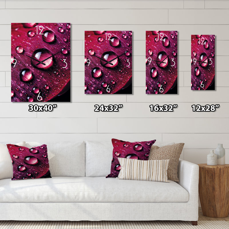Rose rouge avec gouttes de pluie - horloge murale florale, Très grand