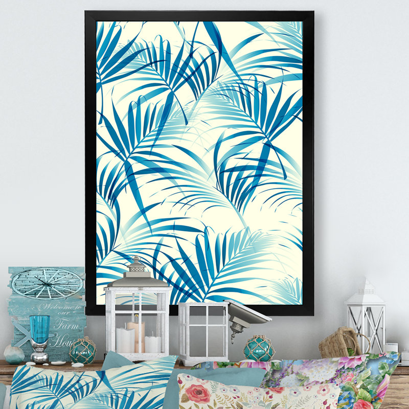 Motif de feuilles tropicales - art mural traditionnel sur toile, H 40 po x l 30 po x P 1,5 po, Toile avec cadre photo noir