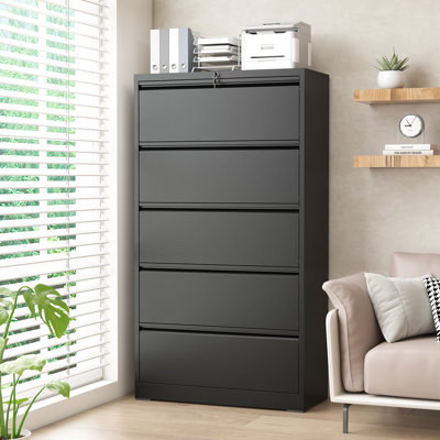 5-Drawer Metal File Lateral Cabinet – 35.43" W with Lock by Inbox Zero