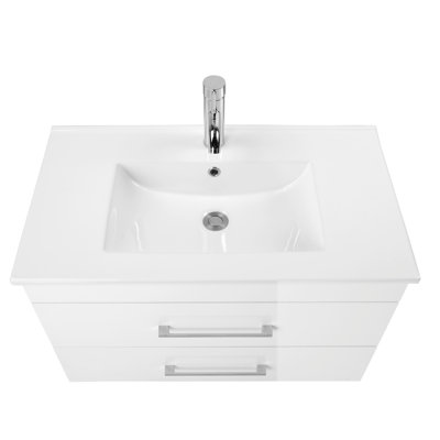 32-Inch White Ceramic Bathroom Sink, Fits 32-Inch Vanity, Pre-Drilled Faucet Hole, Modern Minimalist Design, Durable & Easy To Clean