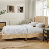 Boatwright 48.5'' H Rattan Farmhouse Wooden Wingback Bed with Solid Wood Frame