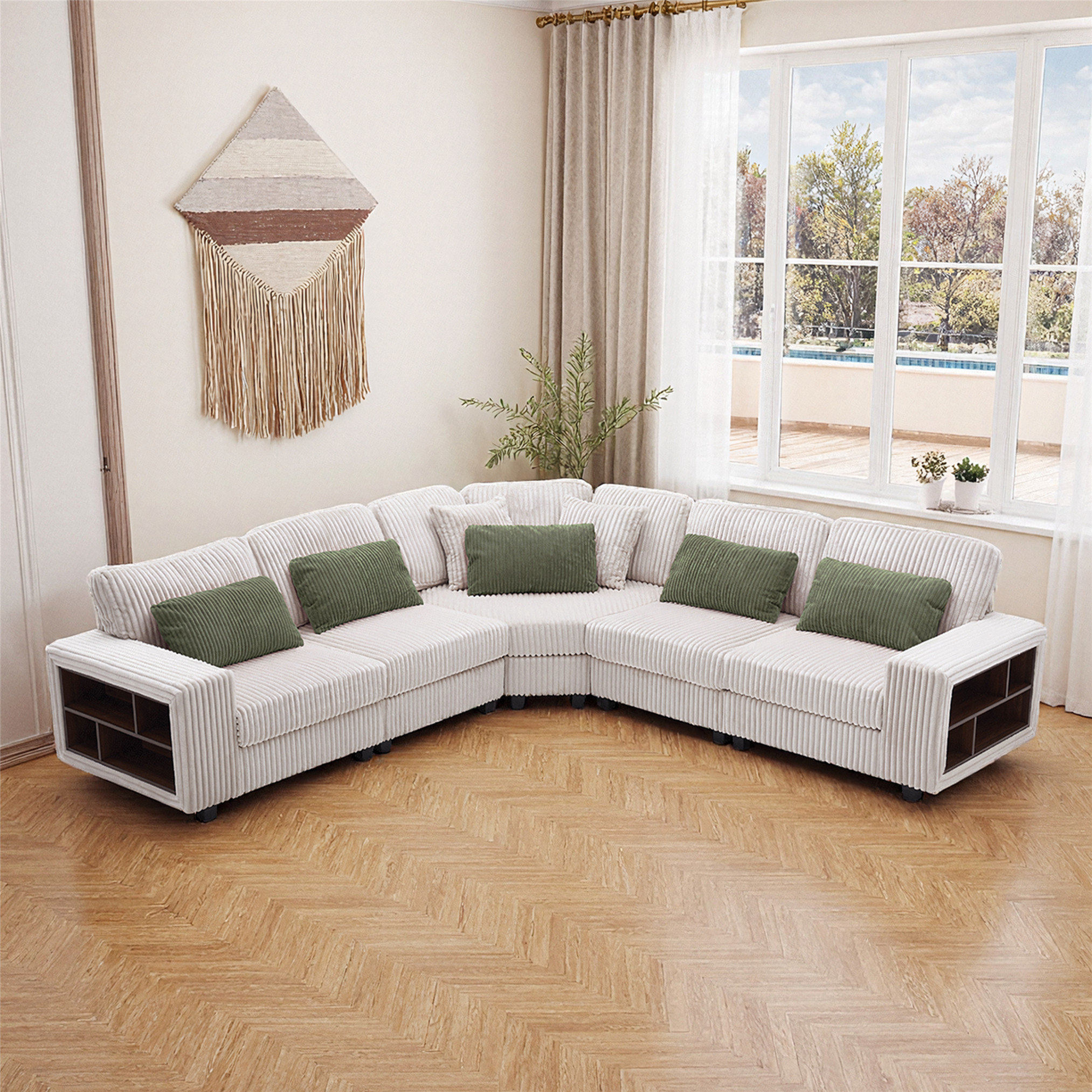 Latitude Run® 142-Inch Curved Modular Sofa with Storage Armrest ...