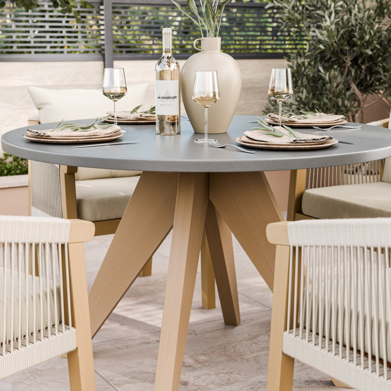 Luna 120cm Round concrete table with 4 Roma Dining Chairs