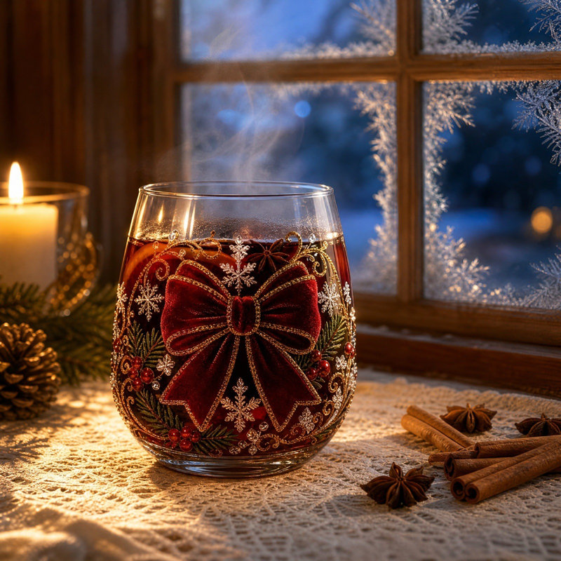 Tasse en verre de Noël sans poignée à thème de Noël, B