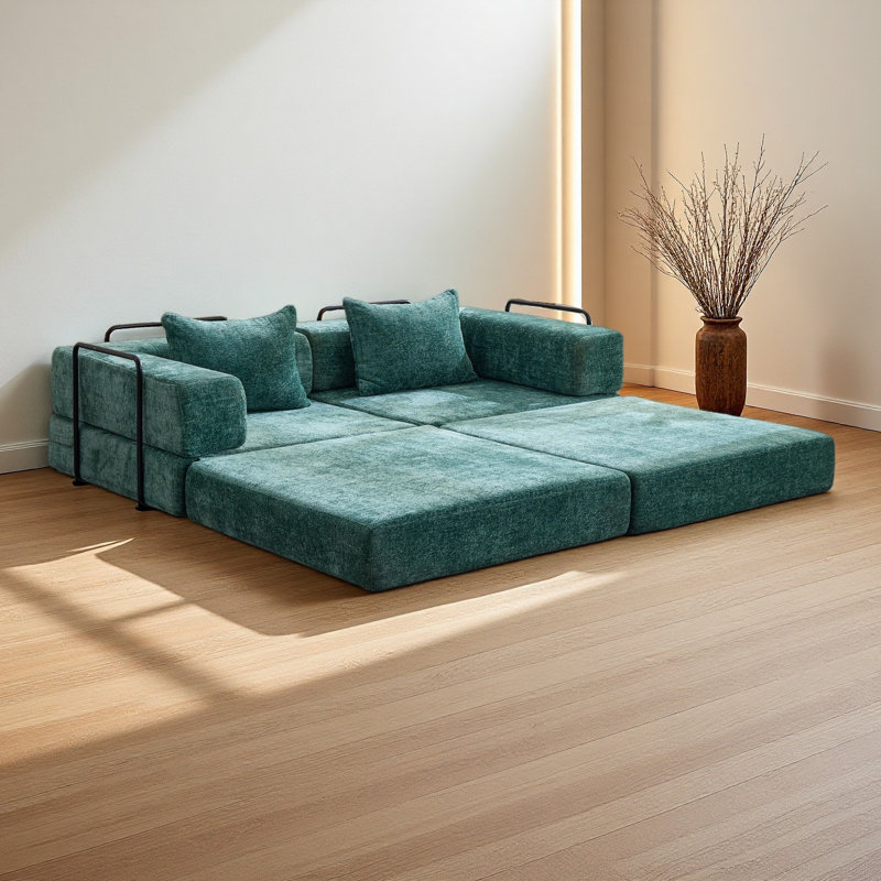 Canapé à compression, canapé-lit de plancher convertible à structure fixe, canapé modulaire sans os sans causeuse, sans assemblage requis, tissu chenille