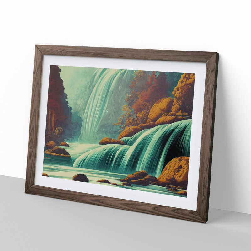 Animated Waterfall - Single Picture Frame Print, 46cm H x 64cm W x 2cm D, Walnut Framed