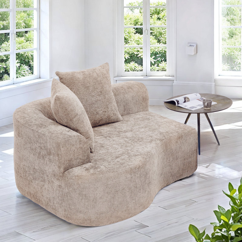 Latitude Run® Boneless No Assembly Required Compression Curved Upholstered Chaise Lounge with Deep Seat, Beige
