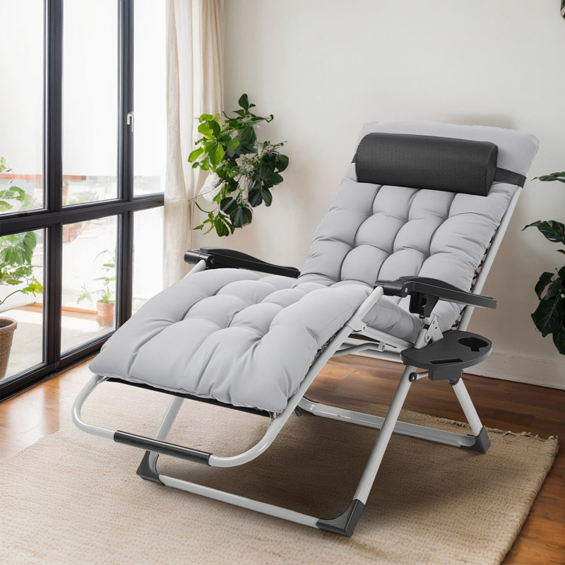 Chaise de patio pliante zéro gravité avec coussin gris, Gris