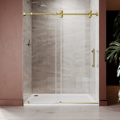 65'' - W x 76'' H Single Added Door Frameless Shower Door with Enduro Easy-Clean Shield