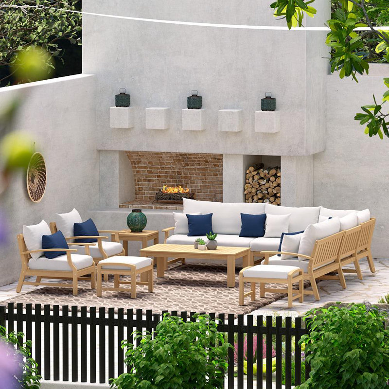 Paulet 11 Piece Seating Group With Sunbrella Cushion Covers, Canvas Regatta Sunbrella® Canvas