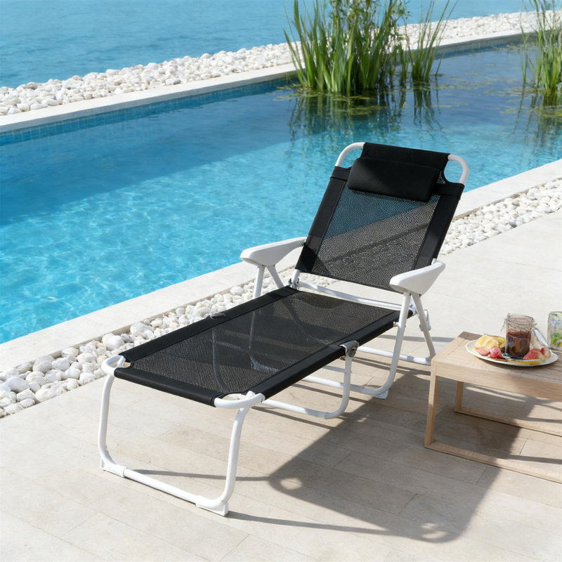 Chaise de bronzage d'extérieur, chaise longue pliante, Noir