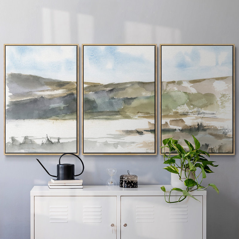 Western Lake Study II, reproduction sur toile 3 pièces, H 40 po x l 78 po x P 2 po, Naturel