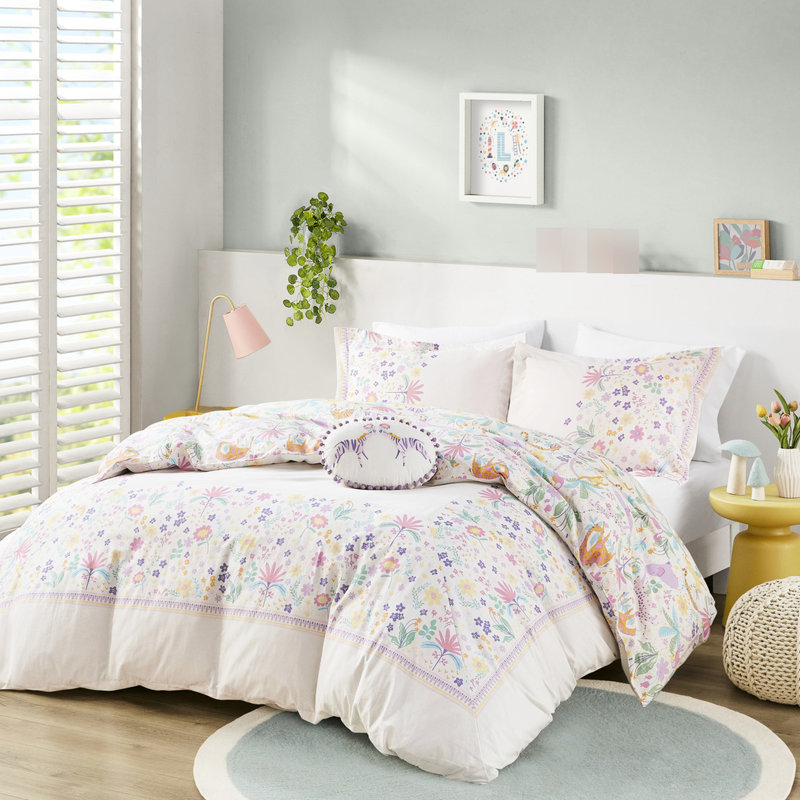 Housse de couette simple avec fonction réversible et motifs floraux brillants