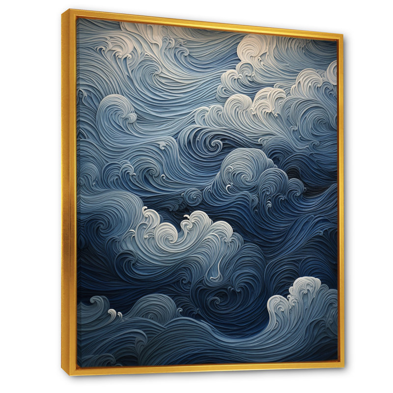 «Coastal Wave dénouant l'horizon sur toile», Cadre flottant doré, H 44 po x l 34 po x P 1,5 po