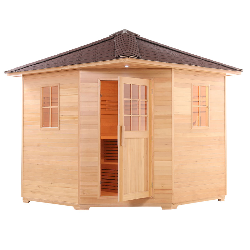 Natural Canadian Hemlock 8-Person Outdoor Sauna with 9 kW Heater