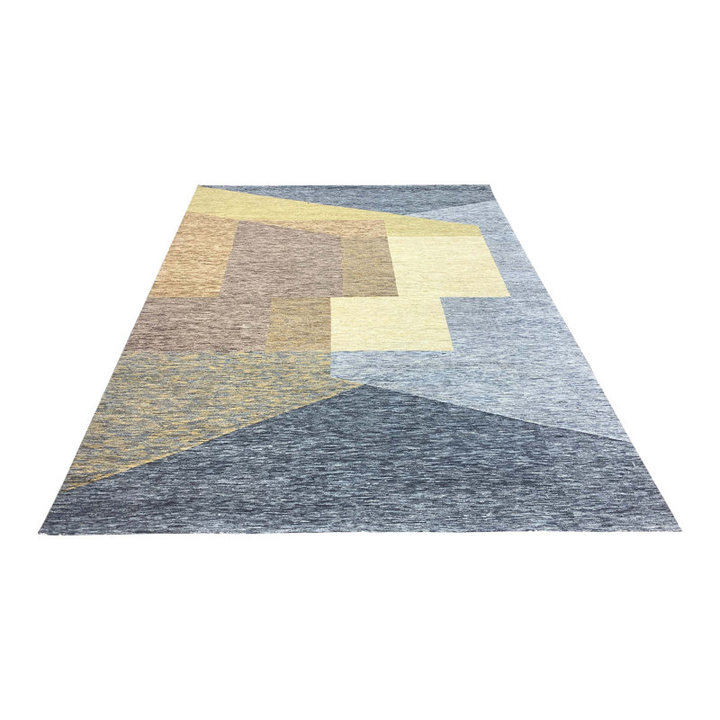 Wool Abstract Area Rug in Blue/Yellow/Brown, Rectangle 10' x 14'