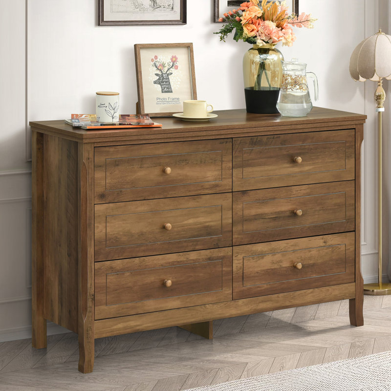 Commode 6 tiroirs avec fonction de verrouillage pour chambre à coucher Porter, commode large moderne de 47,2 po de largeur, rangement en bois pour les vêtements, le vestibule, le couloir, la chambre de bébé ou le salon
