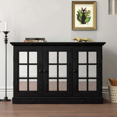 Armoire de rangement de 45 po de largeur avec 3 portes en miroir en acrylique, buffet avec tablettes réglables pour le salon, la cuisine et la salle à manger, fabriquée avec des stratifiés décoratifs et un support en panneau de fibres à densité moyenne