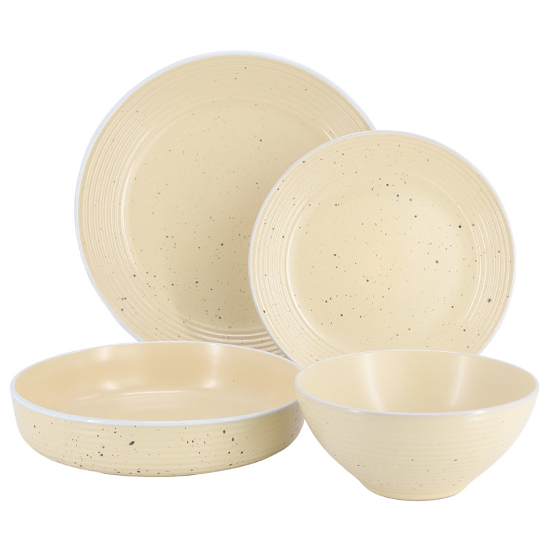 Emilia Cream and Yellow Ceramic Stoneware Dinnerware Set