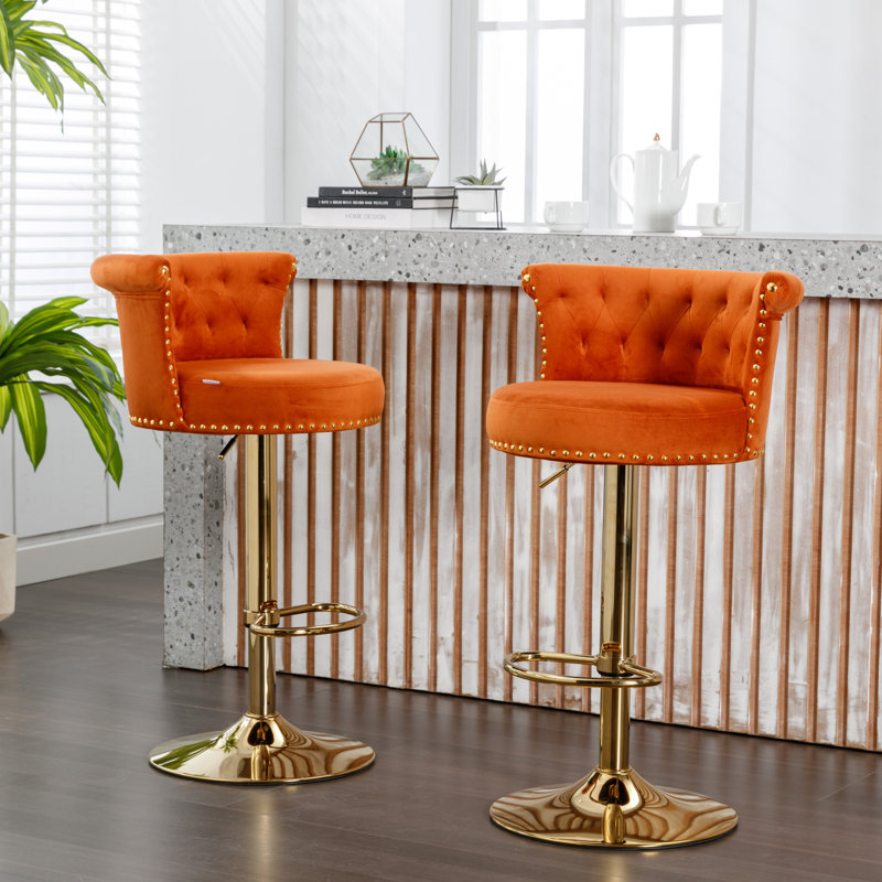 Ensemble de chaises de bar réglables en velours à hauteur réglable sur 360 degrés avec coussin moelleux et conception moderne