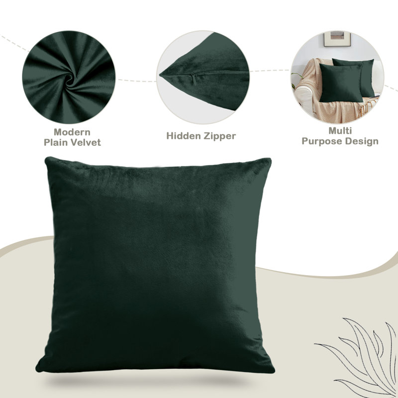 Square Scatter Velvet Cushion Cover ( Set of 4 ), Dark Green