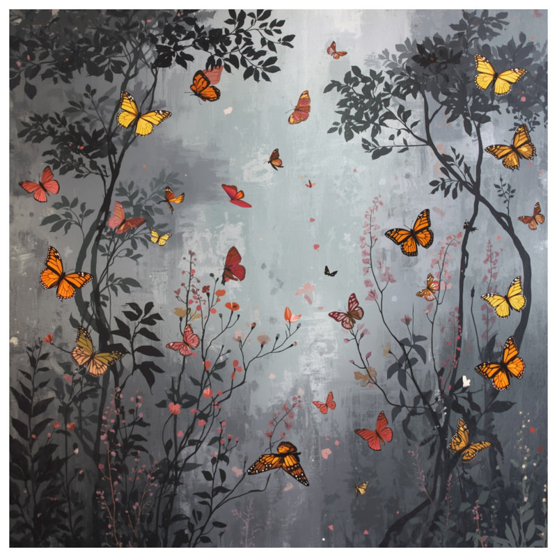 Coussins décoratifs à double face Butterflies In Forest, 26 x 26 pouces