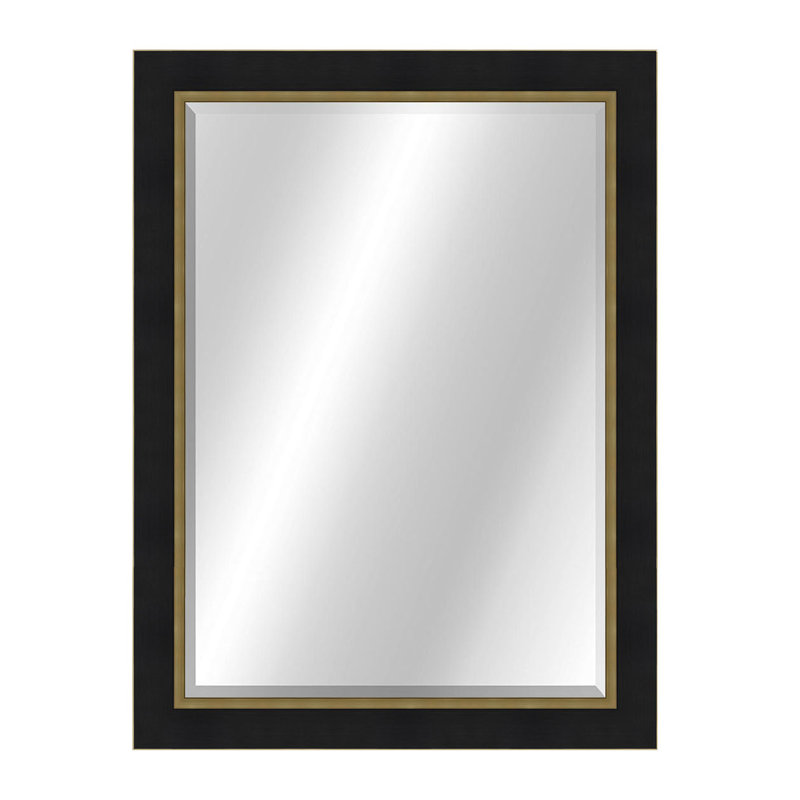 Miroir décoratif biseauté moderne et contemporain Metropolis, 34 po x 28 po, Noir / or