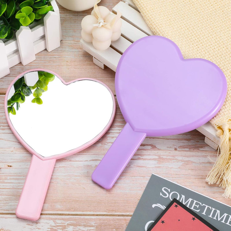 Mini-miroirs de maquillage à main Mini Heart, paquet de 2 (rose et mauve)