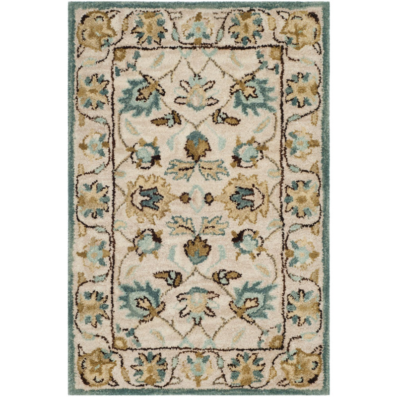 Handmade Tufted Blue Wool Round Area Rug, 24"