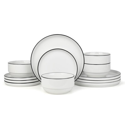 12pc Stackable Black Rim Dinner Set