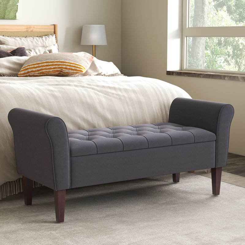 Polyester Tufted Storage Bench, Gray, 23.6" H x 50.4" W x 18.9" D