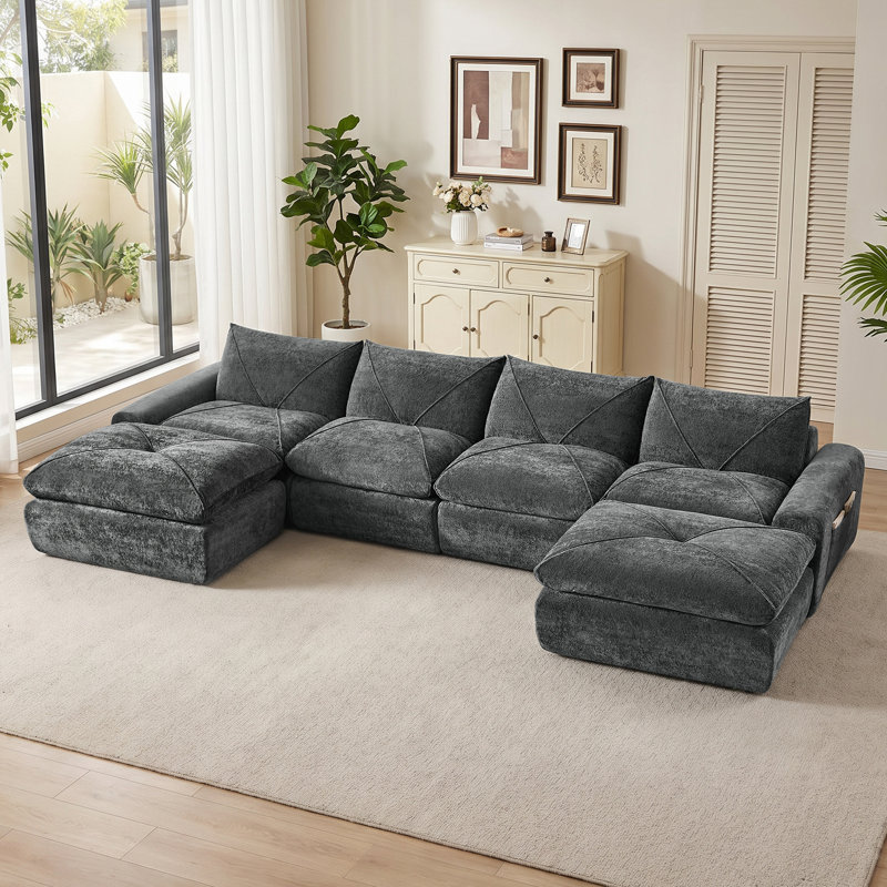 Canapés modulaires Boneless, Gris chenille, Forme en U (6 sièges)