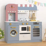 Suteck Play Kitchen, Wooden Kitchen Playset For Toddlers With 26 Pcs Toy Food & Cookware Accessories, Gift For Ages 3+