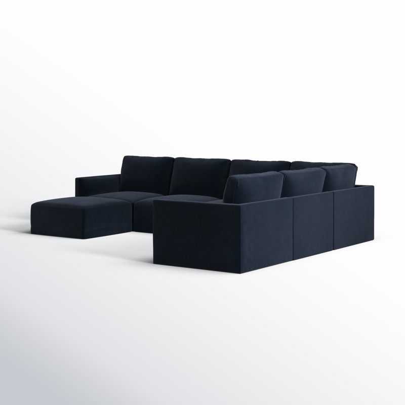 Deirdre Velvet U-Shaped Sectional Reversible, Navy Velvet