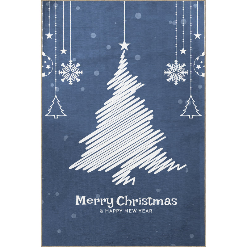 Tapis bleu à motif de sapin bleu, Rectangle 3 pi 11,24 po x 5 pi 10,87 po