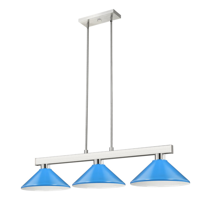 Lustre linéaire moderne à 3 lumières pour îlot de cuisine Caine, Bleu électrique