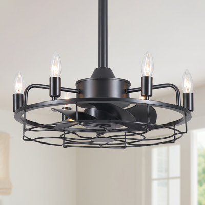 20" Indoor Black Downrod Mounted Ceiling Fan with E12 Standard Light Bulb fixture, Bulb Not Included
