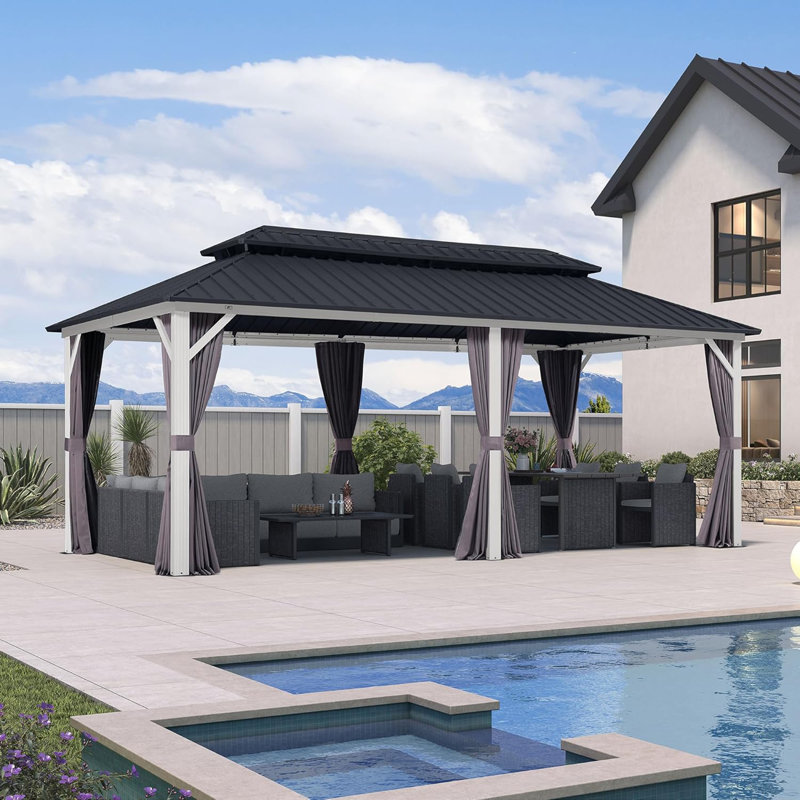 PURPLE LEAF 10' X 20' Hardtop Gazebo Metal Double Roof White Aluminum Frame Outdoor Heavy Duty Gazebo With Curtain And Netting For Patio Garden And Backyard, Grey