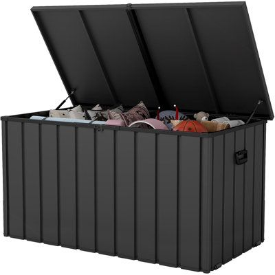 200 Gallon Metal Deck Box, Waterproof Outdoor Storage Box with Lockable Lid, Large Pool Storage Cabinet for Patio Furniture Garden Tools Pool-Supplies