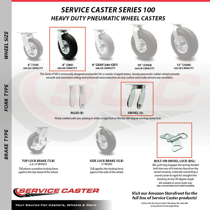 Pneumatic Swivel Caster with Bolt Lock