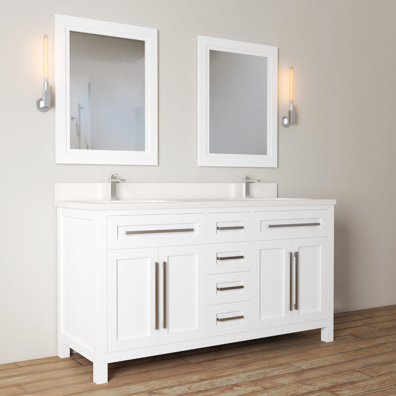 Meuble-lavabo double 63 po avec plateau en quartz Chamond