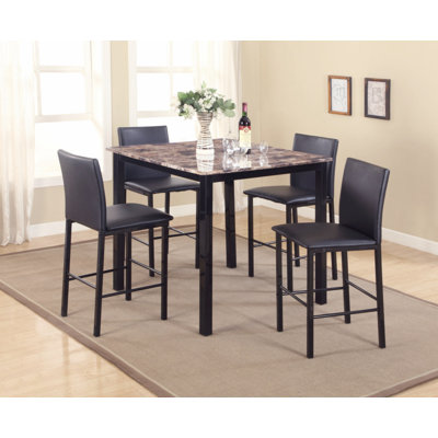 5 Piece Citico Counter Height Metal Dinette Set With Laminated Faux Marble Top, Black -  Ebern Designs, 06998B07154044C096B2AAA6EE4E5D45