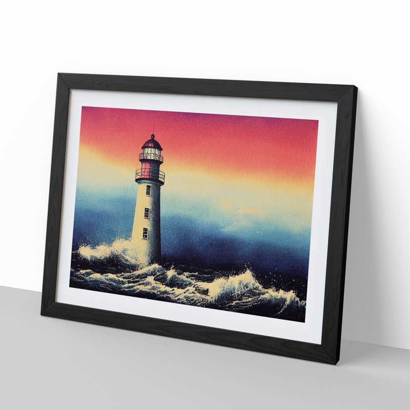 Lighthouse Watercolour Vol.4 1 Piece Single Picture Frame Wall Art, 34cm H x 46cm W, Black