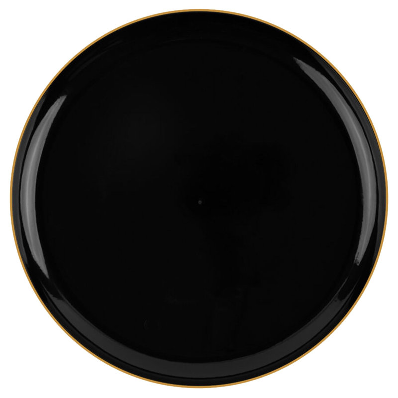 Assiettes rondes en plastique noir jetables Ecoqualité avec bordure dorée 70 invités, 40