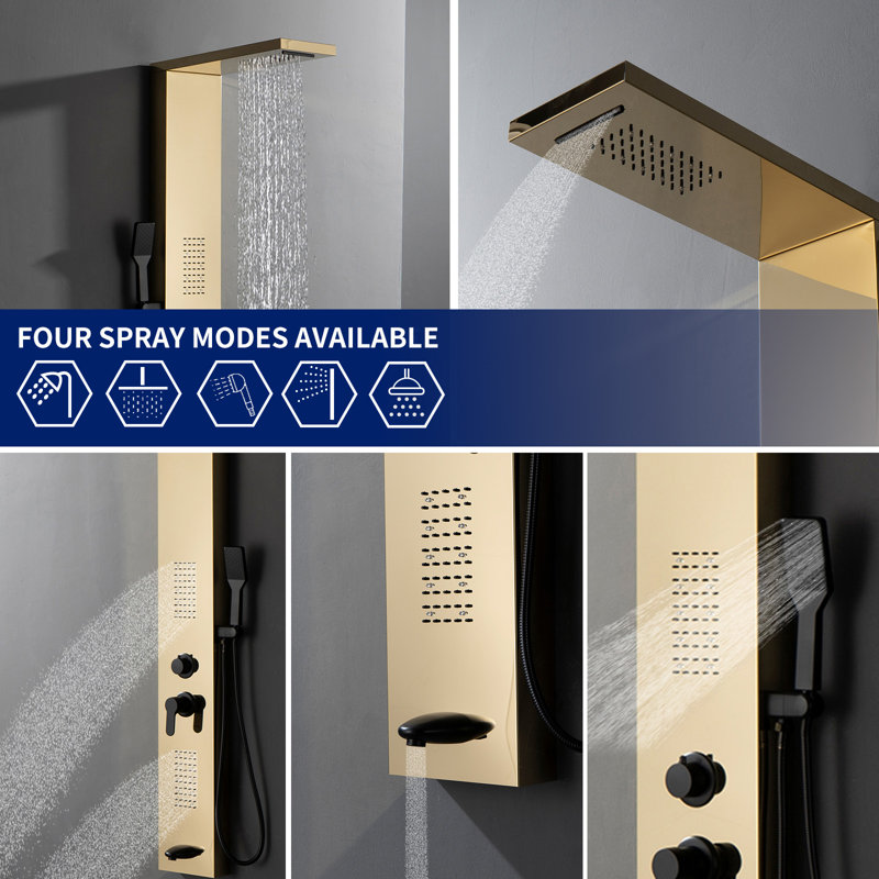 Black Gold Thermostatic Shower Panel with Body Jets