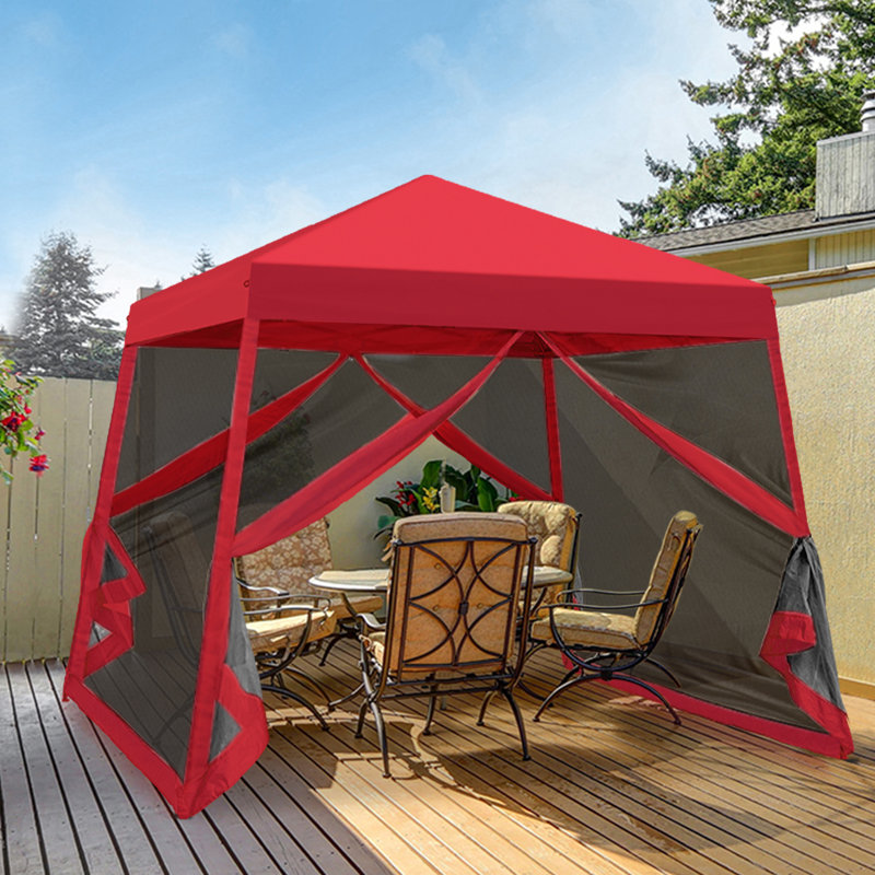 Red 10' x 10' Steel Pop-Up Canopy Tent with Mosquito Netting